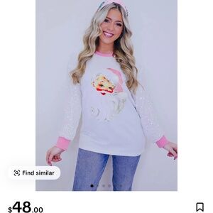 NWT: pink and white sequin Santa claus shirt